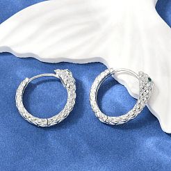 Серьги-кольца из латуни с зеленым кубическим цирконием EJEW-Q016-12P