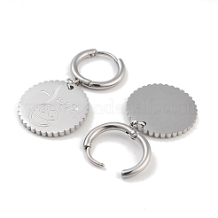 Boucles d'oreilles pendantes rondes plates avec visage souriant en acier inoxydable 304 résistant au ternissement&nbsp;EJEW-L283-085P