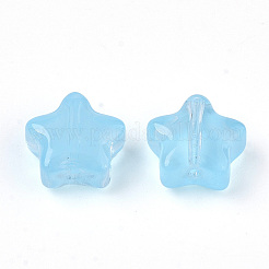 透明なスプレー塗装ガラスビーズ  スター  模造ゼリー  ディープスカイブルー  8x8x4mm  穴：0.8~1mm&nbsp;X-GLAA-N035-01-A06