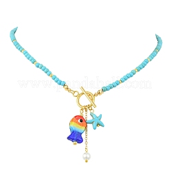 Collares de verano hechos a mano con colgantes de peces y estrellas de mar coloridos&nbsp;NJEW-TA00240