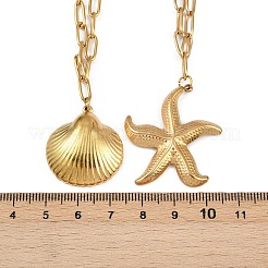 Двухслойные ожерелья в стиле бохо из нержавеющей стали 304 в форме морской звезды и ракушки для женщин NJEW-F343-01G