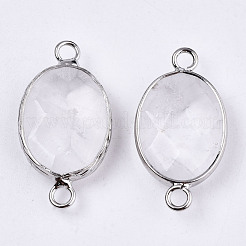 天然水晶リンク/コネクター  プラチナトーン真鍮エッジ  多面カットオーバル  27.5x14~15x6mm  穴：2mm&nbsp;G-T131-102-33