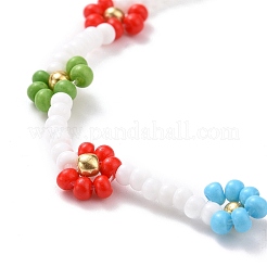 Pittura da forno fatta a mano con fiori di margherita e braccialetti elastici con perline di semi di vetro tinti&nbsp;BJEW-JB07668-01