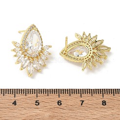Pendientes de botón de latón y circonita cúbica transparente en forma de lágrima con detalles en forma de marquesa para mujer&nbsp;KK-CBA36A2-12G