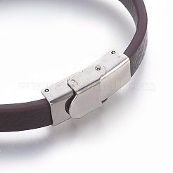 マイクロファイバーレザーコードブレスレット  304ステンレススチール時計バンド留め具付き  ステンレス鋼色  ミックスカラー  8-1/2インチ（21.5cm）  8x3mm&nbsp;BJEW-L635-01B-M