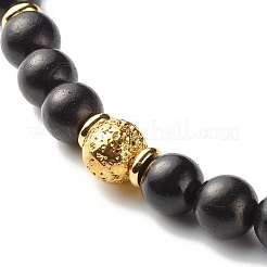 Collier rond en pierre de lave naturelle et perles de bois pour hommes femmes&nbsp;NJEW-JN03696