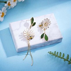 Асимметричные серьги с эмалью в виде ромашек и пчел JE963A