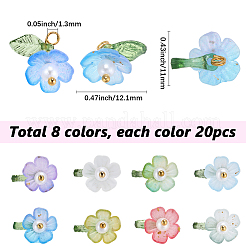 160個8色透明アクリルパーツ  真鍮パーツ  花のチャーム  ミックスカラー  12.1x11mm  穴：1.3mm  20個/カラー&nbsp;FIND-SC0021-53