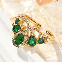 Регулируемые манжетные кольца с микропаве из кубического циркония из латуни&nbsp;RJEW-C131-02G