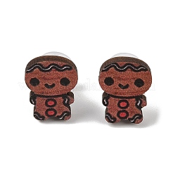 Серьги-гвоздики из дерева на рождественскую тематику EJEW-U016-06P-01