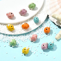 12個 6色ハンドメイドプリント磁器ビーズ  手描きの陶器ビーズ  魚  ミックスカラー  15x17x12.5mm  穴：1.6mm  2個/カラー&nbsp;PORC-CJ0001-35