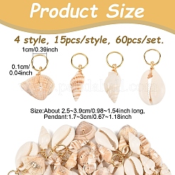 60 шт. 4 вида натуральных заколок-зажимов для укладки волос из ракушек каури&nbsp;OHAR-YW00001