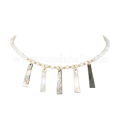 Ожерелья с подвесками в форме трапеции из натуральной черной ракушки NJEW-JN05217