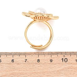 Регулируемые латунные кольца-манжеты с микропаве из прозрачных кубических цирконий и жемчугом из АБС-пластика.&nbsp;RJEW-G368-04G