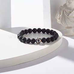 Bracciale in pietra lavica naturale e perline tibetane dzi mala&nbsp;BJEW-JB07468-02