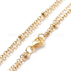 Двухслойное ожерелье из латунных кабельных цепей и спутниковых цепей из нержавеющей стали 304 NJEW-JN04025