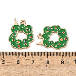クリスマス合金エナメルペンダント  ライトゴールド  クリスマスリース  21.5x17.5x1.5mm  穴：1.6mm&nbsp;ENAM-I081-01KCG-03