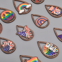 48 pièce 12 styles de grands pendentifs en bois de tremble imprimés sur une seule face&nbsp;WOOD-CA0001-72