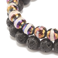 2 pièces 2 style pierre de lave naturelle et agate ensemble de bracelets extensibles perlés ronds&nbsp;BJEW-JB08318
