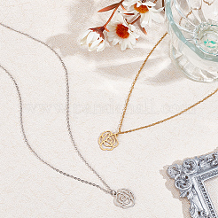 2 шт. 2 цвета 304 нержавеющая сталь полые ожерелья с подвесками в виде розы комплект для женщин NJEW-AN0001-87