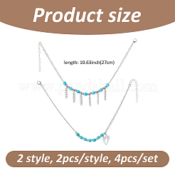 4 Stück 2 Stile Herz Flügel Zinklegierung Charme mit synthetischen türkisfarbenen Perlen Boot Strap Ketten&nbsp;BJEW-FH00002
