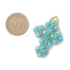 Подвески-крестики из синтетических зелёных бирюзовых бусин и стеклянных бусинок&nbsp;PALLOY-MZ01151-04