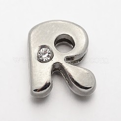 時計バンドのブレスレットを作るための文字A〜Zスライダビーズ  白金合金クリスタルラインストーンのスライドチャーム  ニッケルフリー＆カドミウムフリー＆鉛フリー  11~13x9~11.5x4~5mm  穴：7.5~8x1mm  26個/セット&nbsp;X-ALRI-O012-NR-1