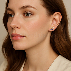 4 пара серег-гвоздиков из латуни двух цветов с микропаве из кубических цирконий&nbsp;EJEW-GO0003-18