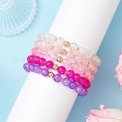 5 pulsera elástica de cuentas de vidrio craqueladas pintadas con aerosol de 5 colores para hombres y mujeres&nbsp;BJEW-MZ00203