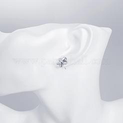 女性のためのエレガントなスズ合金ラインストーンの花のスタッドのピアス  プラチナ  11.5x11.5mm&nbsp;EJEW-BB02405-B