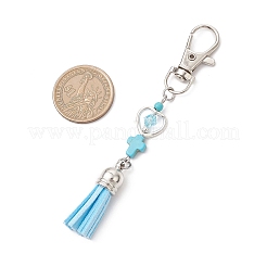 Décorations en faux suède avec pompon et pendentif en croix turquoise synthétique&nbsp;HJEW-JM03664-01