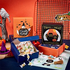 16 scatola regalo creativa pieghevole in carta quadrata con 4 motivi per Halloween&nbsp;CON-BC0007-01