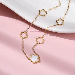イオンプレーティング（IP）304ステンレススチール＆プラスチックフラワーペンダントネックレス（女性用）  18KGP本金メッキ  ホワイト  16.61インチ（42.2cm）&nbsp;NJEW-P320-02G-02