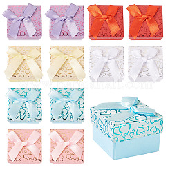 12 шт. 6-цветные картонные подарочные коробки для хранения колец с бантом CON-TA0001-28