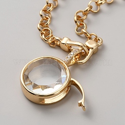 Colliers pour femmes avec pendentif médaillon rond plat en laiton et verre&nbsp;NJEW-WH0002-260