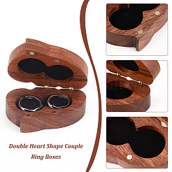 Портативные деревянные коробки для парных колец из орехового дерева&nbsp;OBOX-WH0015-03