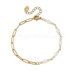 Braccialetti con catena a perline di riso e perle naturali&nbsp;BJEW-JB14234-01