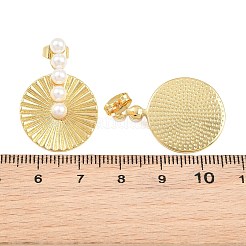 真鍮製、ABS樹脂製イミテーションパールスタッドピアス  ラウンド  16KGP本金メッキ  28.5x19.5mm&nbsp;KK-CBAD104-02G