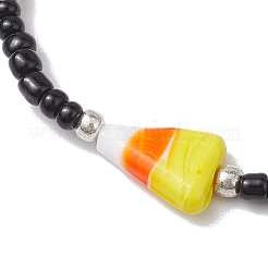 Set di braccialetti elasticizzati con perline di semi di acrilico e vetro da 2 pz 2 colori di caramelle di Halloween&nbsp;BJEW-JB10524