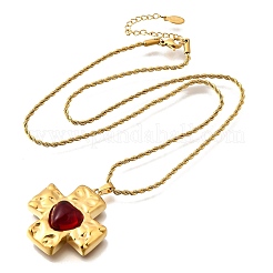 Colliers avec pendentif croix et cœur en acier inoxydable 304 et zircone cubique&nbsp;NJEW-H070-01G-01