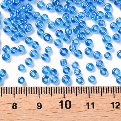 （詰め替えサービスあり）ガラスシードビーズ  トランス。光沢の色  ラウンド  ligoht blue  8/0  3mm  穴：1mm  約12 G /袋&nbsp;SEED-C015-3mm-103B