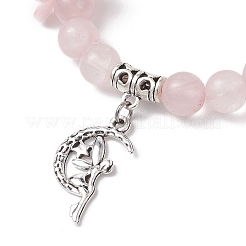 Браслеты с подвесками из натурального розового кварца с круглыми бусинами BJEW-TA00615-03