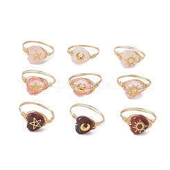 Кольца из латуни и вишневого кварца RJEW-JR00872