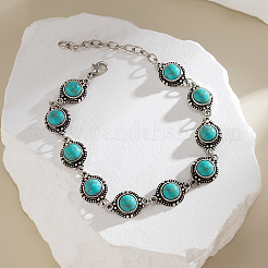 Bracelets de cheville à maillons ronds plats en alliage avec turquoise synthétique&nbsp;WG02A86-02