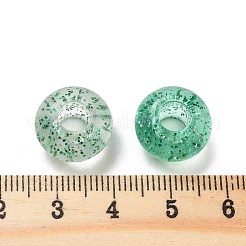 クリアアクリルヨーロピアンビーズ  大穴ビーズ  光り輝く粉  ロンデル  ミディアムシーグリーン  14x8.5mm  穴：5.5mm  約537個/500g&nbsp;TACR-P009-A01-07