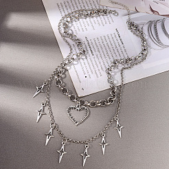 Colliers double couche pour femmes avec pendentif cœur et étoile creux en alliage&nbsp;WG6A60D-01