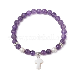 5шт 6мм круглые тянущиеся браслеты с драгоценными камнями и бусинами BJEW-JB10947