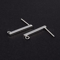 304ステンレススチールスタッドピアス金具  長方形  銀  20x2mm  穴：1.6~2mm  ピン：0.7mm&nbsp;STAS-G224-21S-01