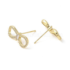 Женские серьги-гвоздики из латуни с микро-паве и бантиком EJEW-L285-010G