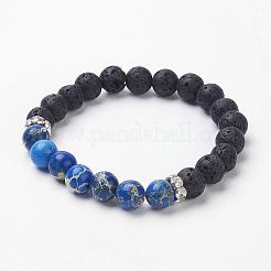 Браслеты из натуральной имперской яшмы (окрашенной) и вулканического камня&nbsp;BJEW-JB02755